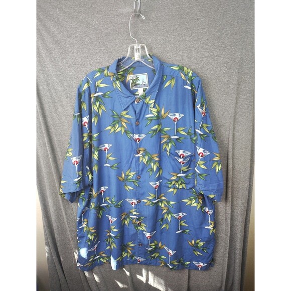Aftco Shirt Mens 2x Hawaiian Martini Blue water Short Sleeve - Picture 2 of 7